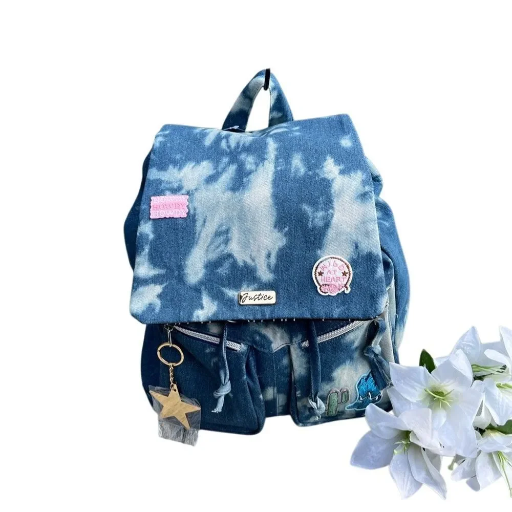 Girls Justice Denim Rucksack Backpack Bag Blue